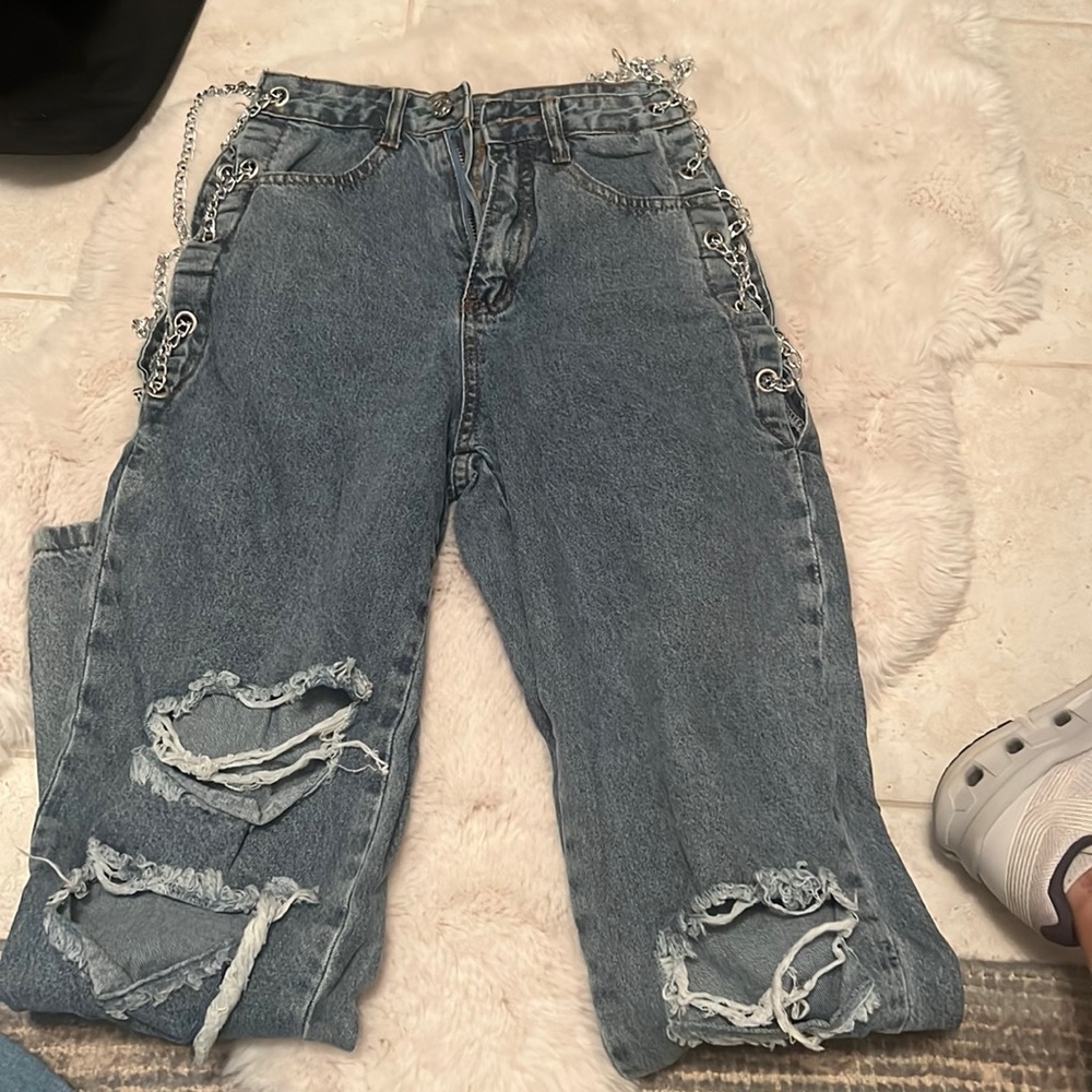 Denim chain jeans